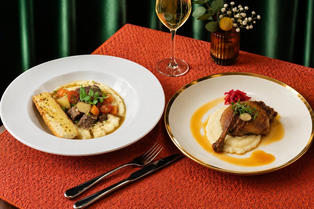 French Beef Navarin (Left) Madurese Duck Confit (Right)